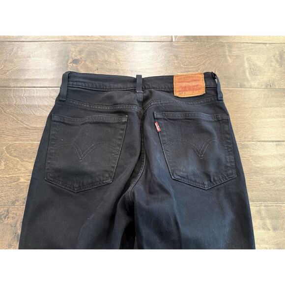 Levis 501 S Womens Black Denim Straight Leg BIG E Button Fly Jeans Size 24x28 - Picture 4 of 14